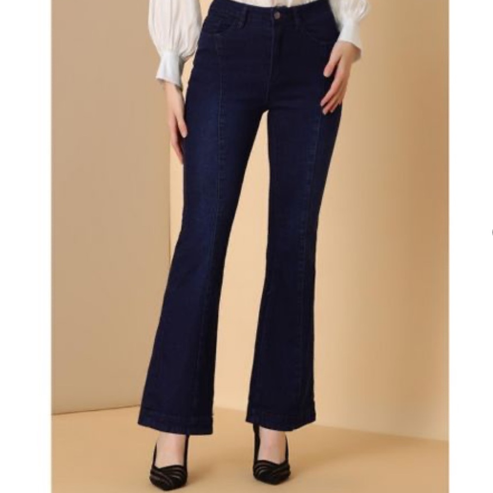 Allegra K Retro High Wasted Fit and Flare Dark Wash Denim Jeans